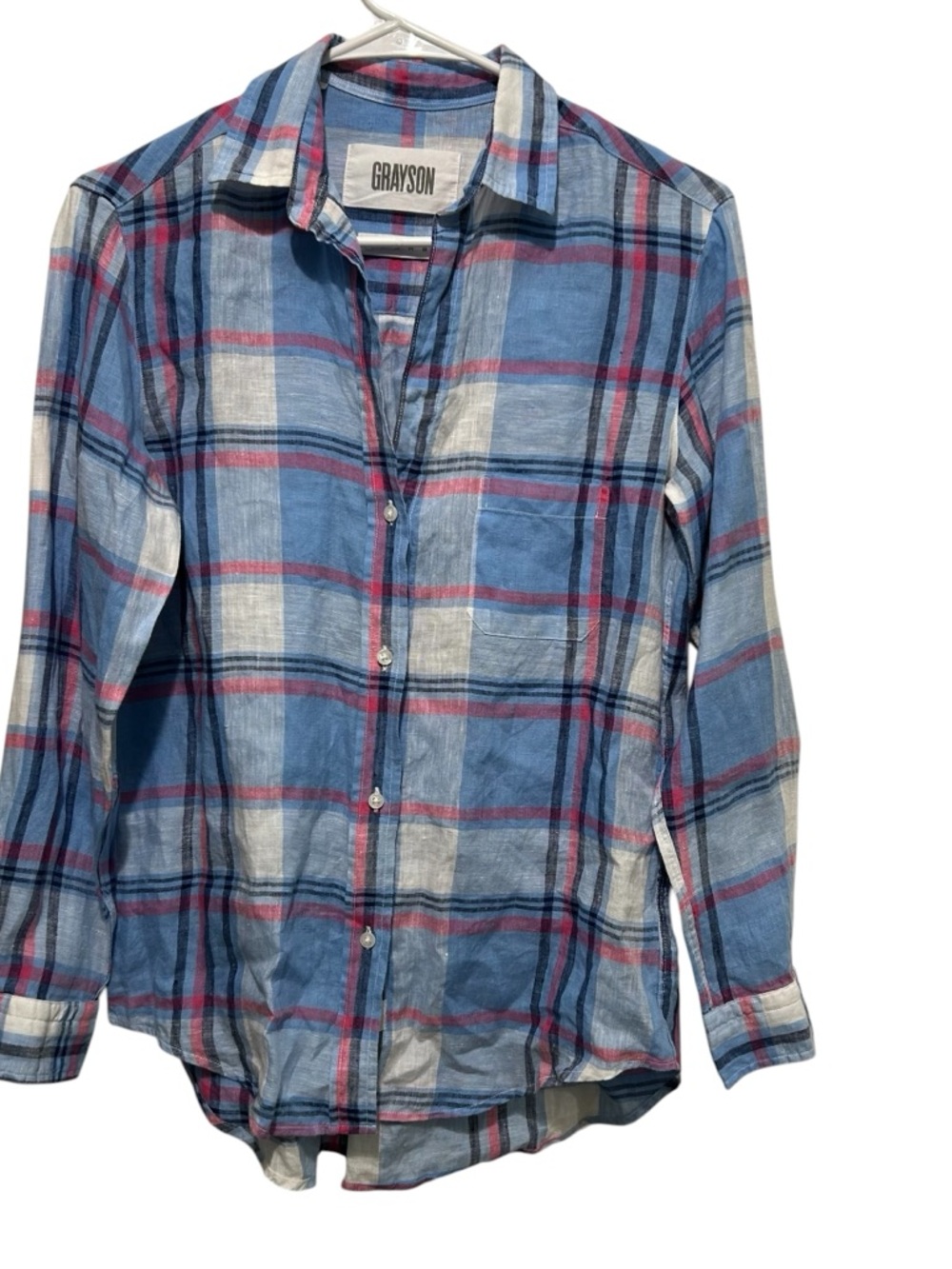Grayson Womens Size XS The Hero Button Down Plaid Shirt Long Sleeve Linen Top